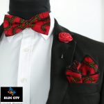 BLUE CITY African Print Bow Tie Set – Red wine