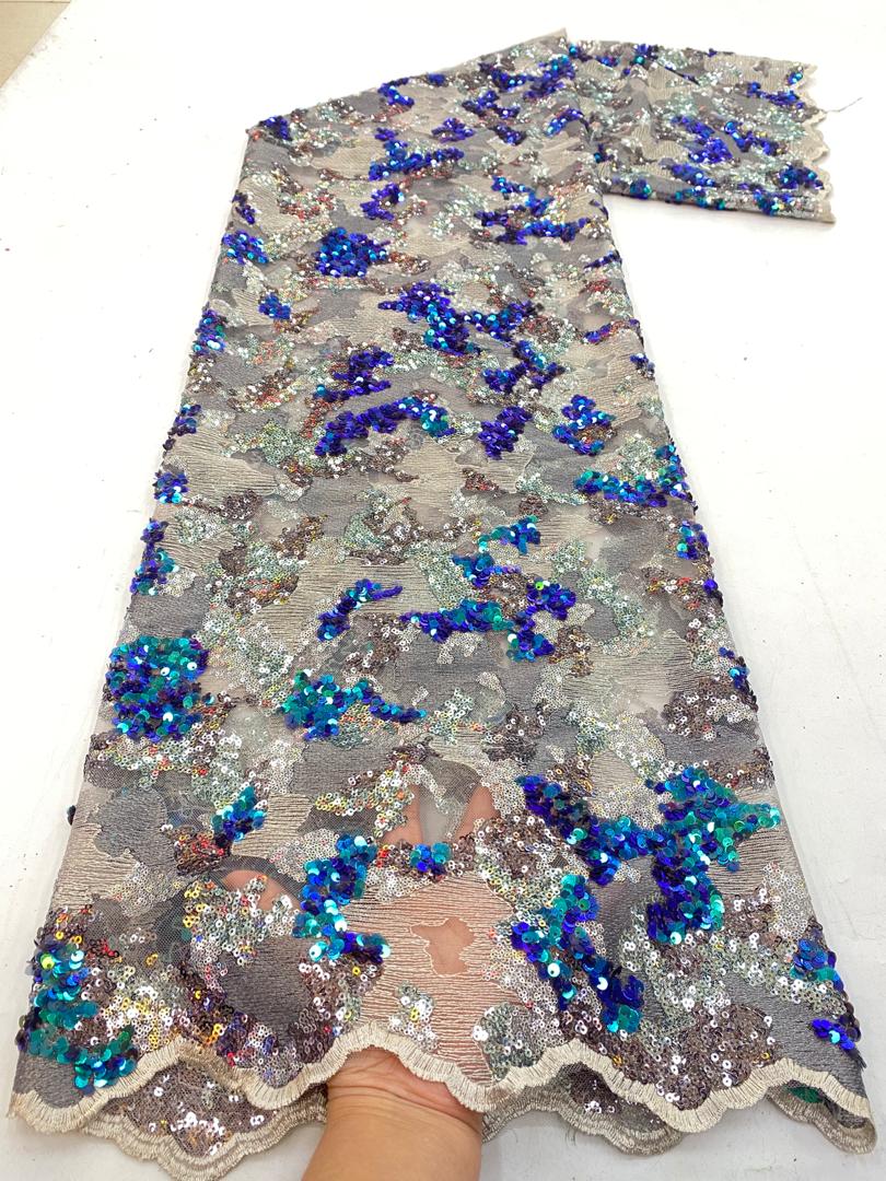 Silver And Blue Embroidered Sequin Lace | Reapp.com.gh