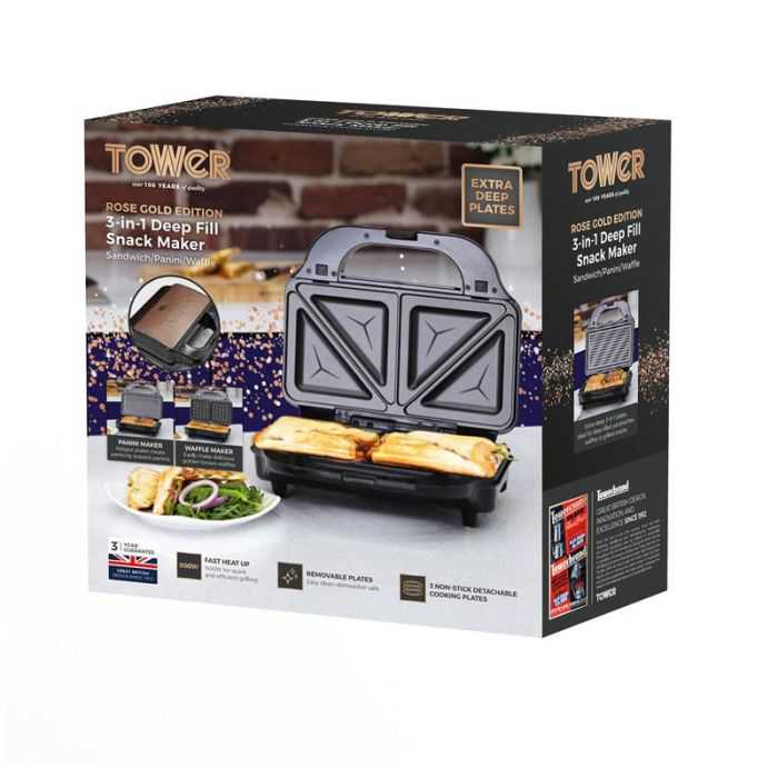Tower T27020 3-in-1 Deep Fill Sandwich Maker with Interchangeable Waffle Plates, Stainless Steel