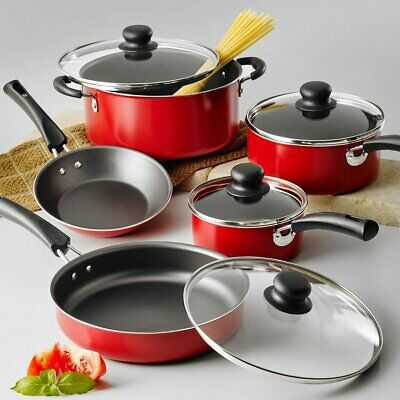 9-Piece Red Simple Cooking Nonstick Stay-Cool Handles Riveted Heat