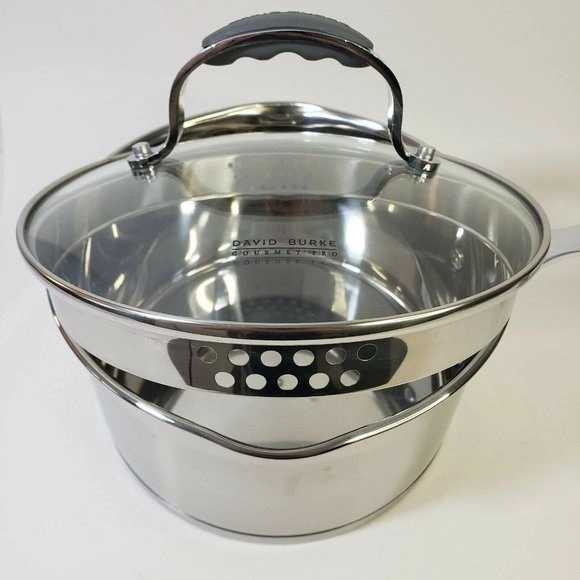 David Burke Heavy Gauge Stainless Steel 1.75 Qt Saucepan w/lid pour ...