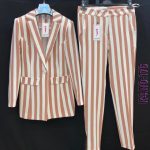 Brown and White Ladies Trouser Suit