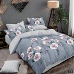 Light Blue Floral Bedsheet With Duvet Set