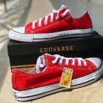 Red and white converse all stars