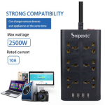SNIPEXTC 10A 6-OUTLETS & 4USB Smart Charging Ports 2M Power Strip (L21 X W11 X H3)CM