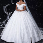 Applique Crystal Pearl Satin Wedding Gown