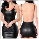 Black Faux Leather Backless Dress
