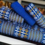 Quality Blue,Gold and White Bonwire kente