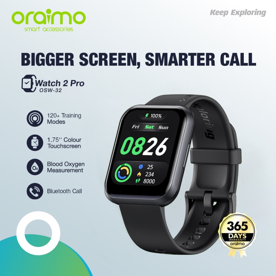 Oraimo curved display slim design OSW-16 smart watch - Black - tejarra.com