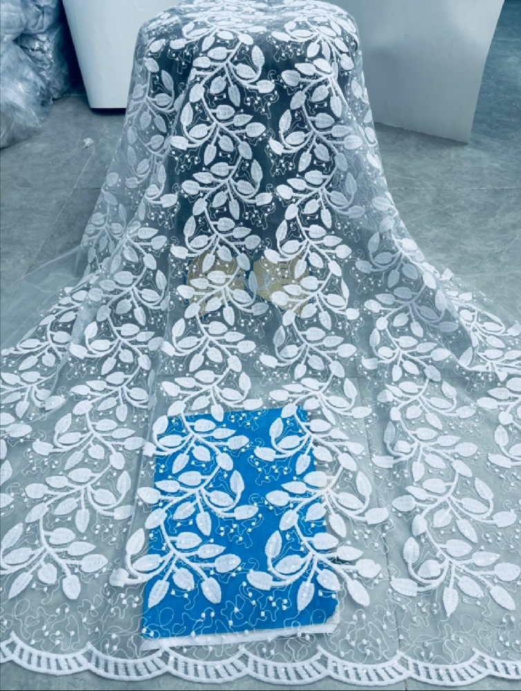 White Lace Fabric With Sequins | Reapp.com.gh
