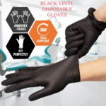 Disposable Black Nitrile Gloves - 100Pcs