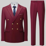 Wine Double Breasted Mens Suit