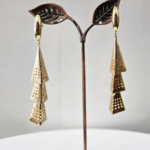 Gold Dangling 3tyree step Pyramid Earrings