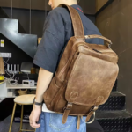Brown Leather Travel Laptop Bag School Backpack