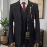 Black Striped 3 Piece Mens Suit
