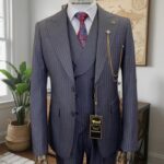 3 Piece Grey Striped Mens Suit