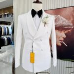 White Wedding Suit with Black Trousers