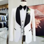White Suit with Black Lapel and Black Trousers