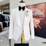 White Wedding Suit with Black Trousers
