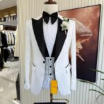 White Suit with Black Lapel and Black Trousers