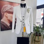 White Wedding Suit and Black Trousers